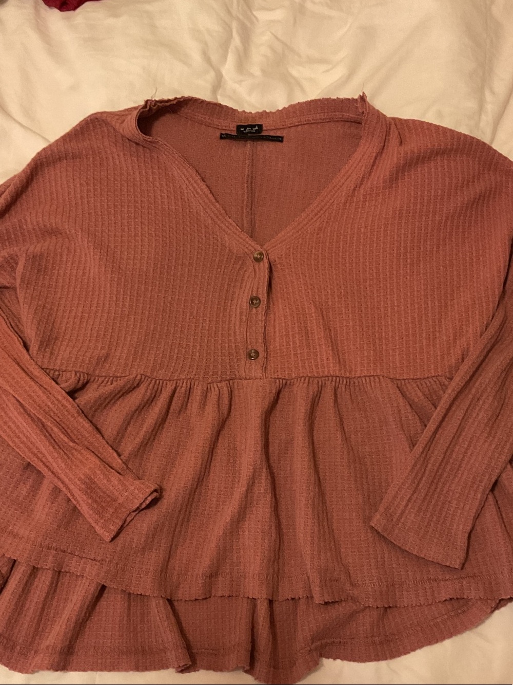 Urban Outfitters Mauve Ribbed Peplum Henley
